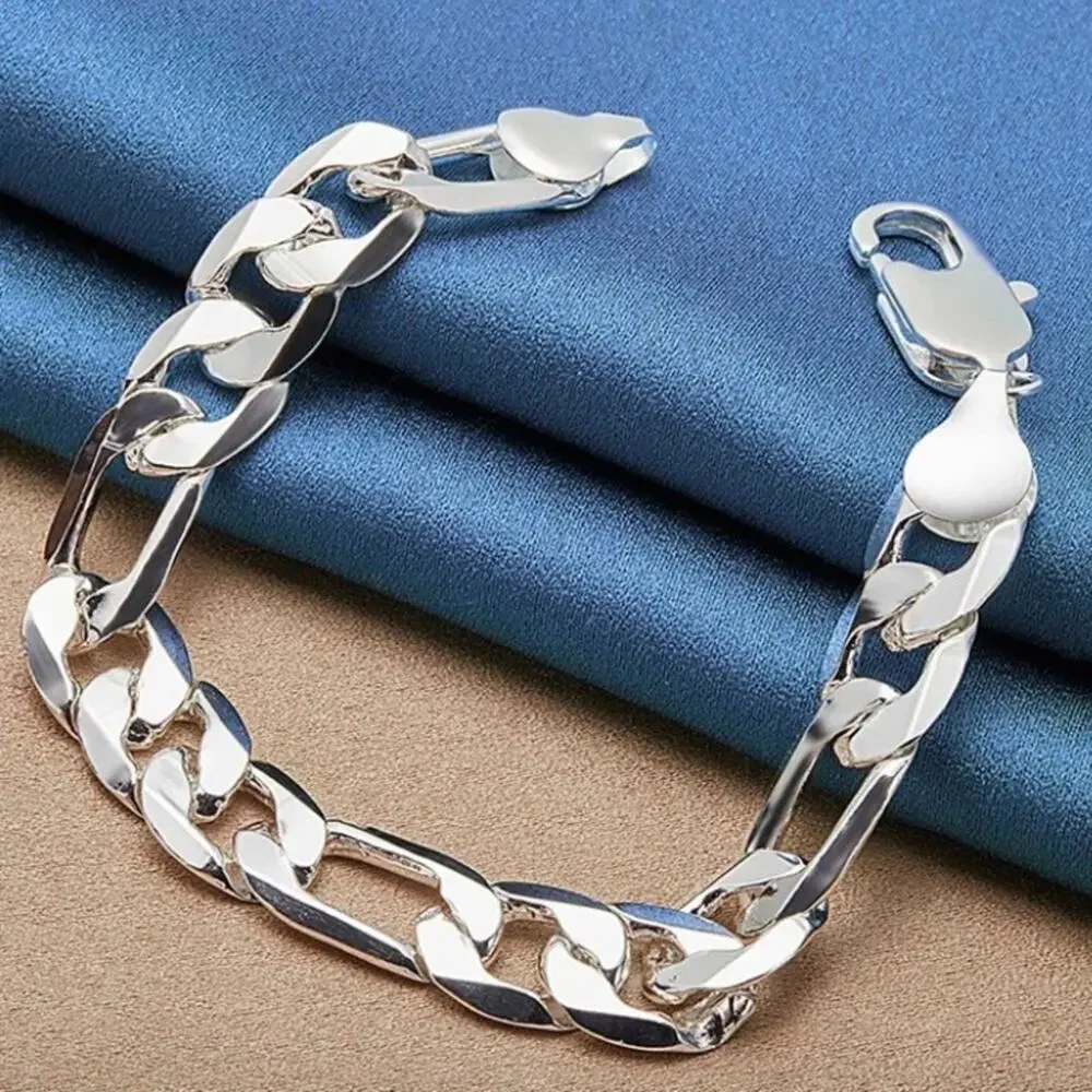 Sterling Silver Figaro 12mm Bracelet